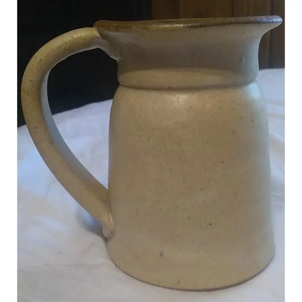 Clay Pottery Mug‎ Cup Handmade Floral Flower Tan Brown Signed 4